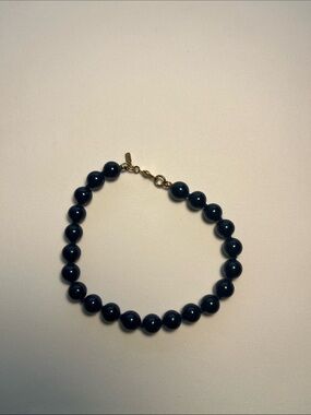 Monet Navy Blue Beaded Bracelet with Gold Clasp